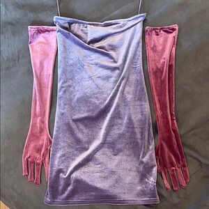 Urban Outfitters Purple Velvet Dress and gloves set!